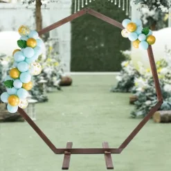 Geometrisk bröllopsbåge i trä - Bakgrundsstativ - Retro stil - Polerad yta - Längd 2,24 m - Höjd 2,19 m - Storlek M - Brun