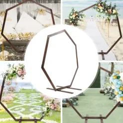 Geometrisk bröllopsbåge i trä - Bakgrundsstativ - Retro stil - Polerad yta - Längd 2,24 m - Höjd 2,19 m - Storlek M - Brun
