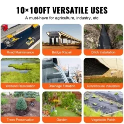 Geotextilväv, 3x30,5 m, Svart, Ovävd kraftig ogräsduk