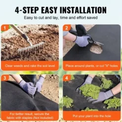 Geotextilväv, 3x30,5 m, Svart, Ovävd kraftig ogräsduk