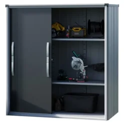 GFP Förvaringsskåp för utomhusbruk metall 180x75x191 cm verktygsbod inkl. skjutdörr antracit vattentät