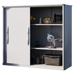GFP Förvaringsskåp för utomhusbruk metall 210x75x191 cm verktygsbod inkl. skjutdörr grå vattentät