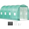 Gångtunnelt växthus 15x7x7 fot, portabelt växthus med stålbågar, toppbalk, diagonala stolpar, dragkedjedörrar och rullfönster.