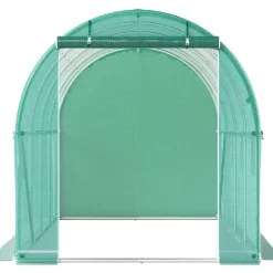 Gångtunnelt växthus 15x7x7 fot, portabelt växthus med stålbågar, toppbalk, diagonala stolpar, dragkedjedörrar och rullfönster.