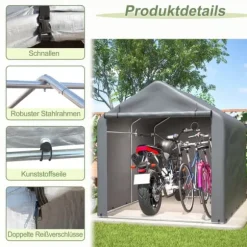 Grå Cykelgarage / Redskapsbod 160x220x165 cm med rullport, vattentätt PE-material