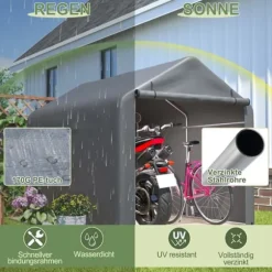 Grå Cykelgarage / Redskapsbod 160x220x165 cm med rullport, vattentätt PE-material