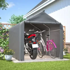 Grå Cykelgarage / Redskapsbod 160x220x165 cm med rullport, vattentätt PE-material