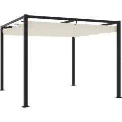 Gräddvit paviljong med infällbart tak - Trädgårdspaviljong | Storlek: 3x3 m | Material: Stål