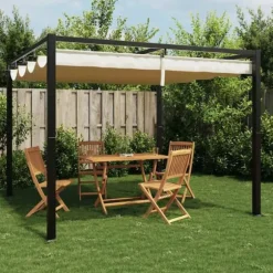 Gräddvit paviljong med infällbart tak - Trädgårdspaviljong | Storlek: 3x3 m | Material: Stål