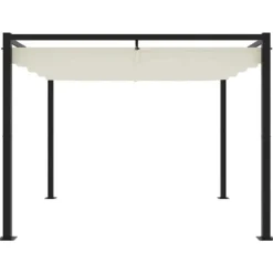 Gräddvit paviljong med infällbart tak - Trädgårdspaviljong | Storlek: 3x3 m | Material: Stål