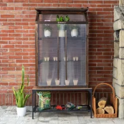 Greenspot Miniväxthus för balkong och terrass 80 x 42 x 120 cm - Balkongväxthus för övervintring av örter, blommor, plantor - Ursprungsfärg Mörk rosen | CDON