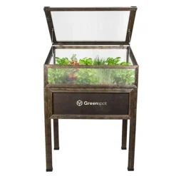 Greenspot Miniväxthus med lock för balkong och terrass 80x45x120 cm - Växthus på träplattform, Upphöjd träbädd, Kallram med lock på höga ben, Mörk ros | CDON