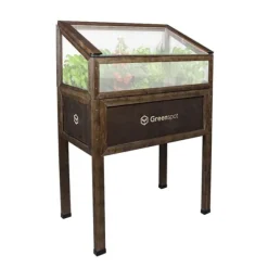 Greenspot Miniväxthus med lock för balkong och terrass 80x45x120 cm - Växthus på träplattform, Upphöjd träbädd, Kallram med lock på höga ben, Mörk ros | CDON