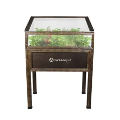 Greenspot Miniväxthus med lock för balkong och terrass 80x45x120 cm - Växthus på träplattform, Upphöjd träbädd, Kallram med lock på höga ben, Mörk ros | CDON