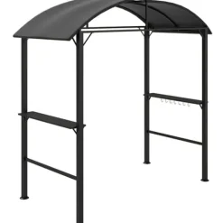 Grillpaviljong 233x110x235 cm, vindtålig med dubbeltak och hyllor, UV-skydd, stål, mörkgrå