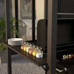 Grillpaviljong 233x110x235 cm, vindtålig med dubbeltak och hyllor, UV-skydd, stål, mörkgrå