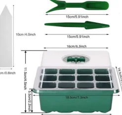 Groddbricka, uppsättning med 12 groddbrickor med 12 odlingsbrickor för inomhusväxthus, propagateulåda för plantskolor inomhus