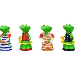 grodor i klänningar Dekorativ stående groda set med små metallgrodor
