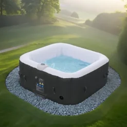 GURU Uppblåsbar bubbelpool Rome – 2400W | 208x208x65 cm | För 6 personer (4 vuxna + 2 barn) | 130 massagestrålar | Värmer upp till 40°C | Inomhus- och | CDON