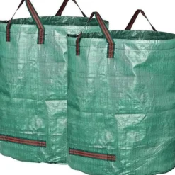HAPPY-Pack of 3 272L Extra Heavy Duty Trädgårdsväska med handtag Green Leaf Collection Bag med PP-tyg H76cm D67cm