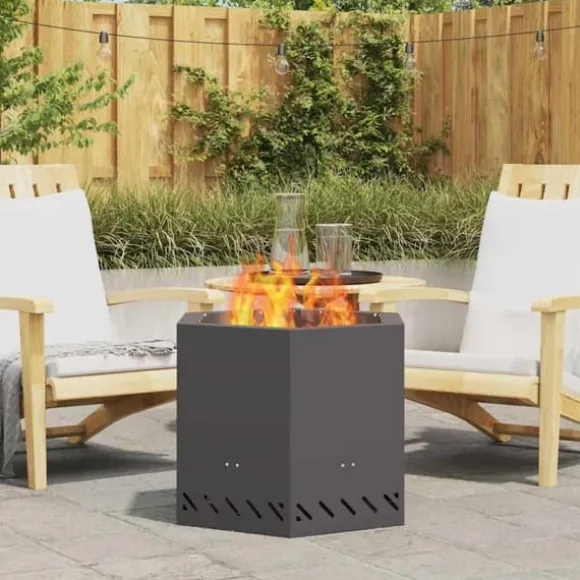 Hexagonalt rökfritt eldstad i stål – Modern och bärbar | Färg: Svart | Storlek: 58x58x51 cm