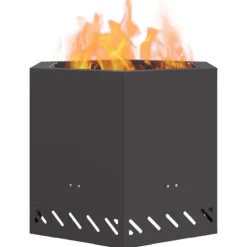 Hexagonalt rökfritt eldstad i stål – Modern och bärbar | Färg: Svart | Storlek: 58x58x51 cm