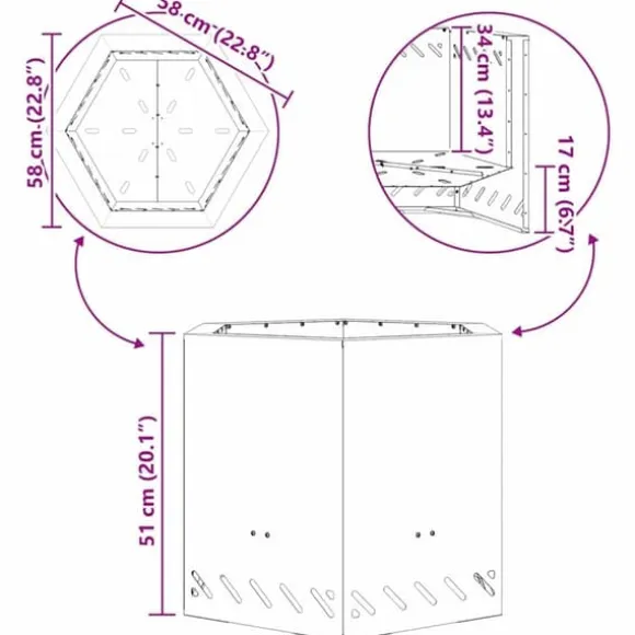 Hexagonalt rökfritt eldstad i stål – Modern och bärbar | Färg: Svart | Storlek: 58x58x51 cm