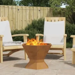 Hexagonalt vedeldad eldkorg i väderbeständigt stål | Storlek: 50x50x40 cm | Färg: Stålgrå