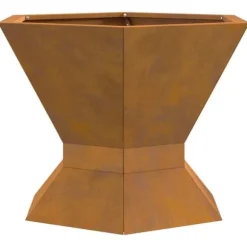 Hexagonalt vedeldad eldkorg i väderbeständigt stål | Storlek: 50x50x40 cm | Färg: Stålgrå