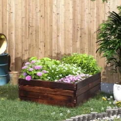 Högbädd i massivt trä 60x60x23 cm, mörkbrun – planteringslåda/örtlåda