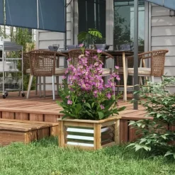 Högbädd i metall med träram 45x45x30 cm – trädgård & balkong