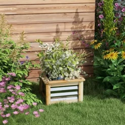 Högbädd i metall med träram 45x45x30 cm – trädgård & balkong