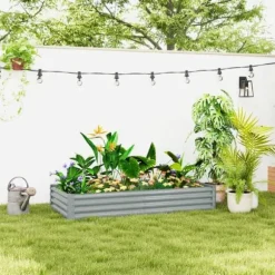 Högbädd i stål 180x90x30 cm med skyddskant, vädertålig – balkong/trädgård