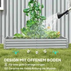 Högbädd i stål 180x90x30 cm med skyddskant, vädertålig – balkong/trädgård