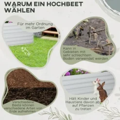 Högbädd i stål 180x90x60 cm, stapelbar/ihopkopplingsbar – blommor & växter