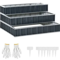 Högbädd i stål 118x118x62 cm, 3-stegs, med T-skyltar & handskar, mörkgrå