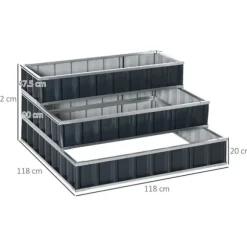 Högbädd i stål 118x118x62 cm, 3-stegs, med T-skyltar & handskar, mörkgrå
