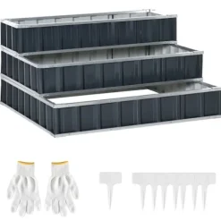 Högbädd i stål 118x118x62 cm, 3-stegs, med T-skyltar & handskar, mörkgrå