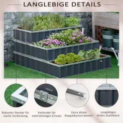 Högbädd i stål 118x118x62 cm, 3-stegs, med T-skyltar & handskar, mörkgrå