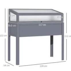 Högbädd i trä med växthus 120x54x112/122 cm, polykarbonat, grå – för tomater & grönsaker