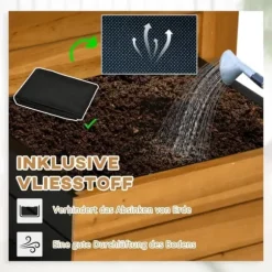 Högbädd med 4 insatser & självbevattning, fodrad, trä brun, 79,5x49,5x80 cm