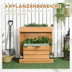 Högbädd med 4 insatser & självbevattning, fodrad, trä brun, 79,5x49,5x80 cm