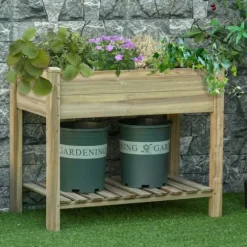 Högbädd med hylla 91x51x76 cm, trä, grön – med dräneringshål