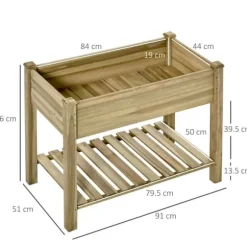 Högbädd med hylla 91x51x76 cm, trä, grön – med dräneringshål