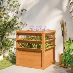 Högbädd med spaljé & öppen botten 65x65x60 cm, trä – för klätterväxter