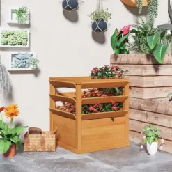 Högbädd med spaljé & öppen botten 65x65x60 cm, trä – för klätterväxter