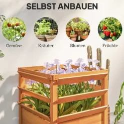 Högbädd med spaljé & öppen botten 65x65x60 cm, trä – för klätterväxter