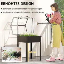 Högbädd med överdrag 60x60x120 cm, metall med dränering – vädertåligt örta-/grönsaksland, svart