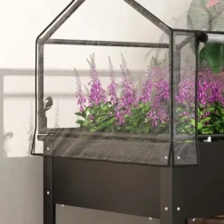 Högbädd med överdrag 60x60x120 cm, metall med dränering – vädertåligt örta-/grönsaksland, svart