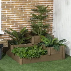 Högbädd 3-stegs i gran 122x122x51 cm, brun – för örter & blommor